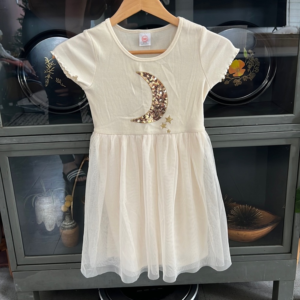Gold sparkle moon tulle teeshirt dress